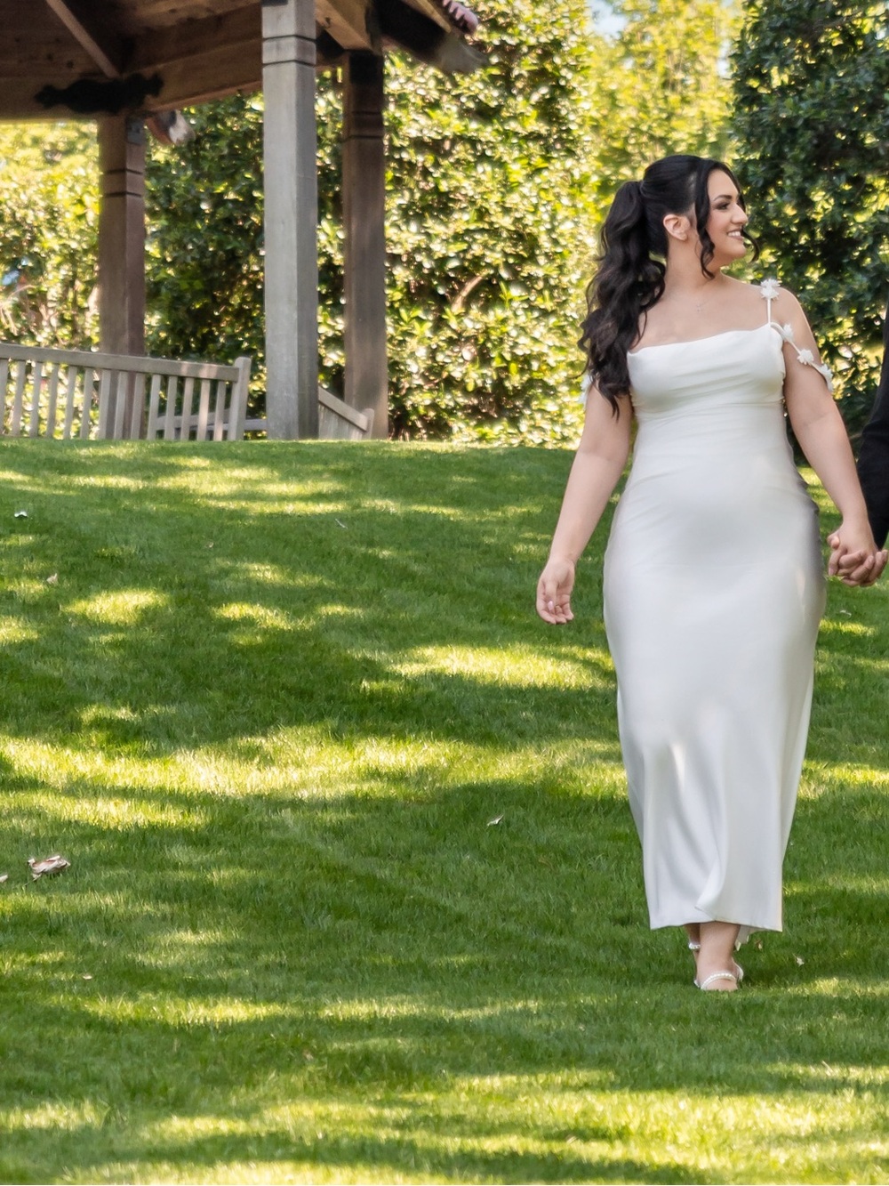 White Satin Slip Dress with Floral Strap Details